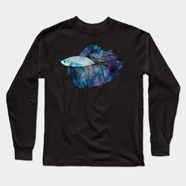 Betta Fish Galaxy Long Sleeve T-Shirt by julieerindesigns